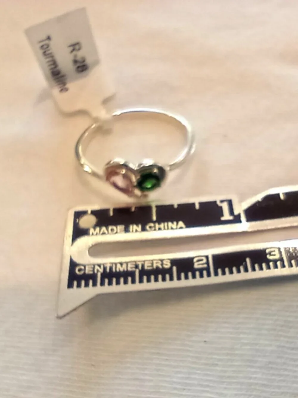 Delicate heart ring, pink & green tourmaline (natural), .925 silver, size 7 - Picture 4 of 7